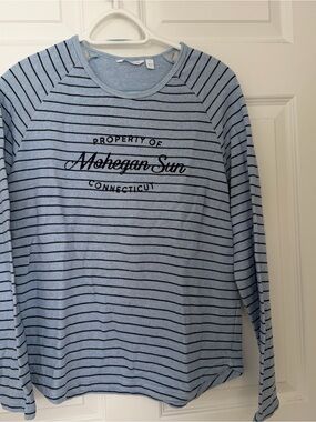 Mohegan Sun logo light Blue Striped Long-Sleeve Shirt